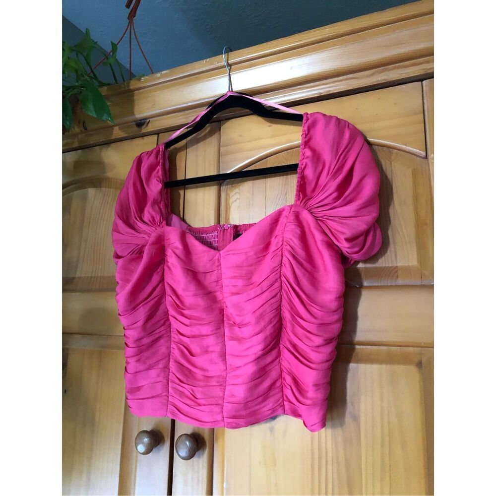 Do+Be Pink Puff Sleeve Ruffle Ruched Top  SZ L - Picture 3 of 10